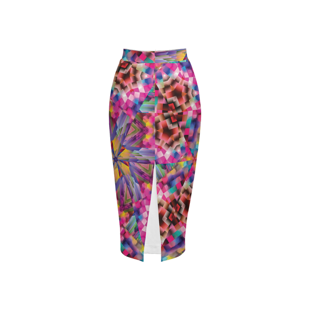 Colorful illusion Women’s Back Split Pencil Skirt - Swagger Art Store |