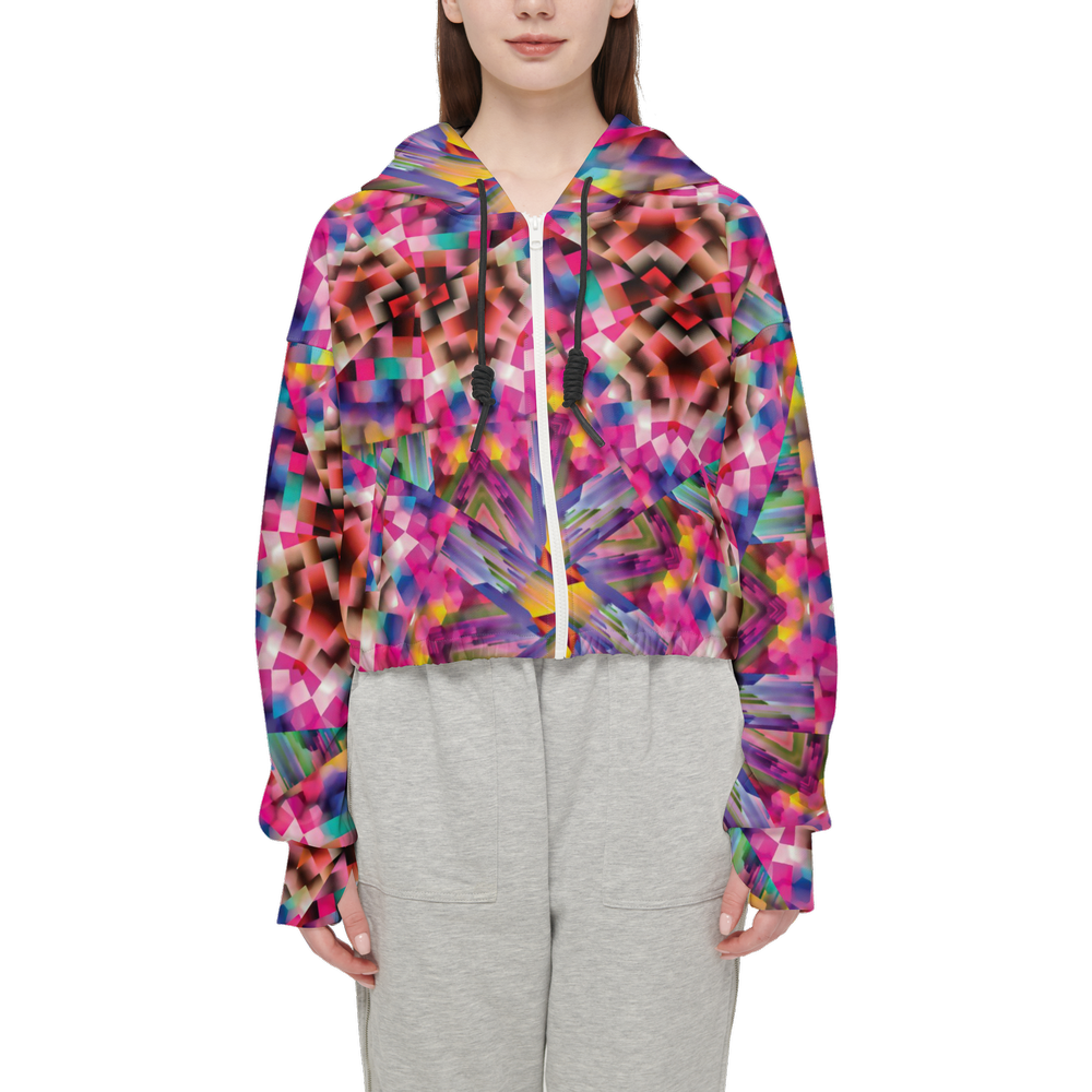 Colorful illusion Women’s Cropped Full-Zip Jacket - Swagger Art Store |