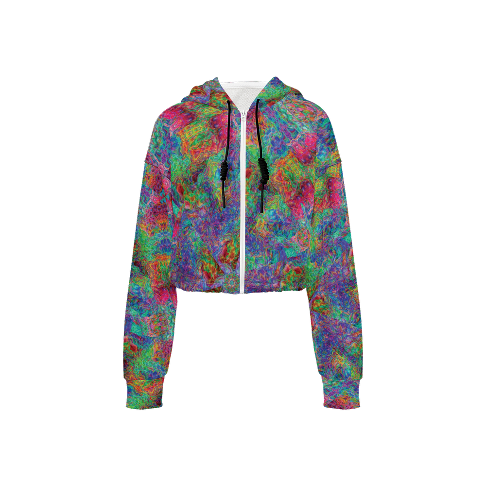 Chromatic Abstraction Women’s Cropped Full-Zip Jacket - Swagger Art Store |
