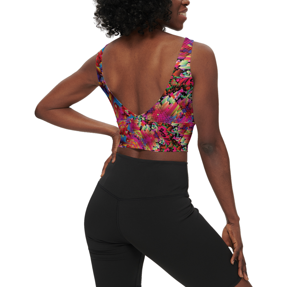 Abstract Color Explosion Women’s Longline V-Shape-Back Sports Bra - Swagger Art Store |