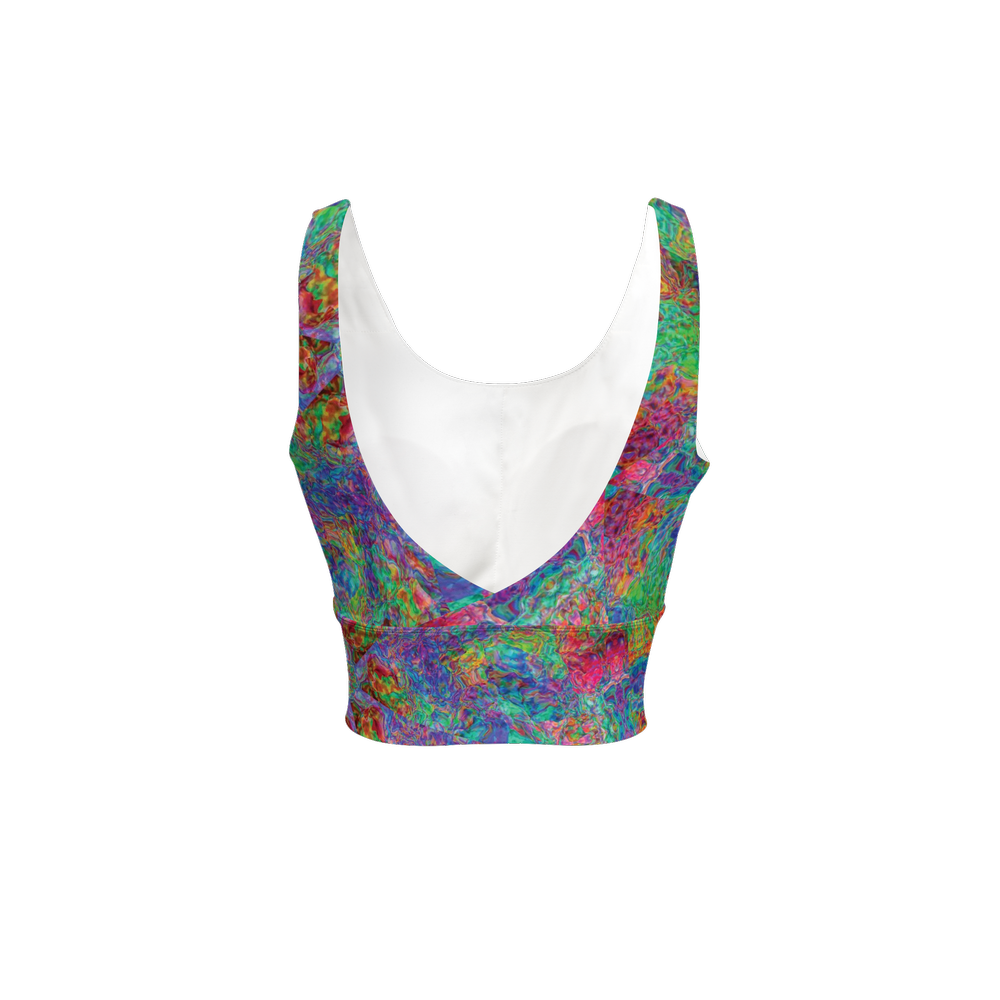 Chromatic Abstraction Women’s Longline V-Shape-Back Sports Bra - Swagger Art Store |