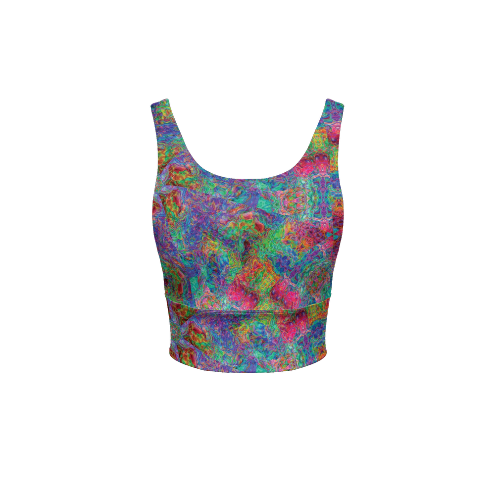 Chromatic Abstraction Women’s Longline V-Shape-Back Sports Bra - Swagger Art Store |