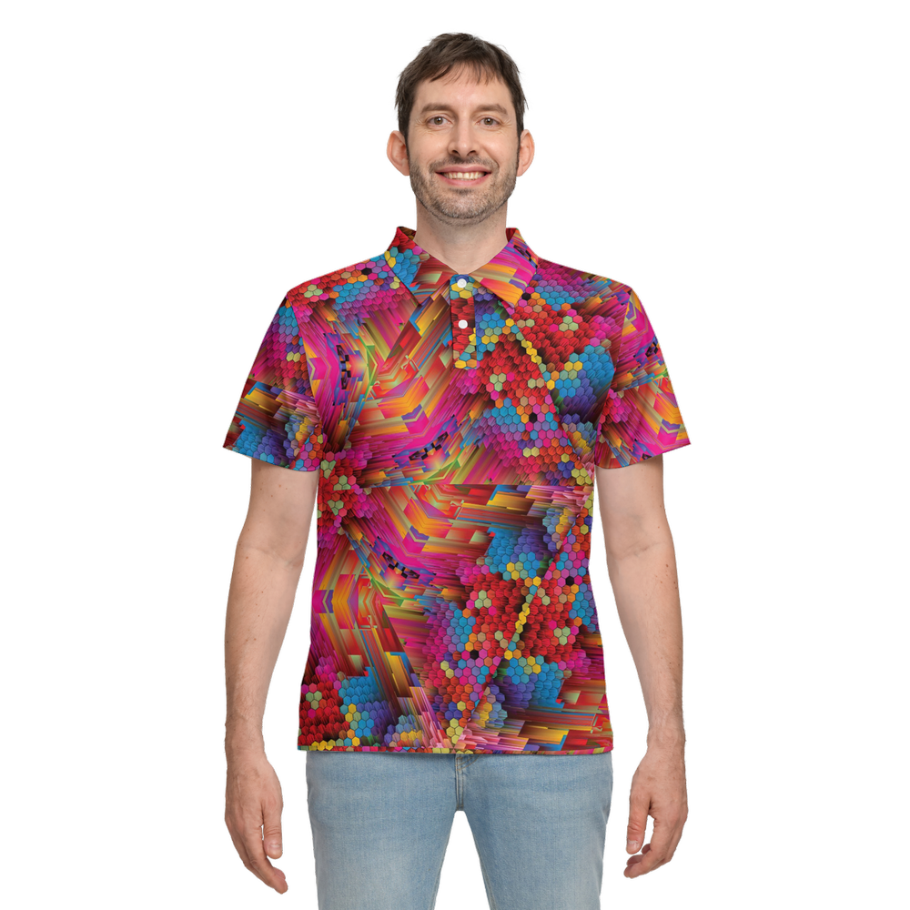 Colorful Spirals Men’s Classic Fit Short-Sleeve Polo Shirt - Swagger Art Store |