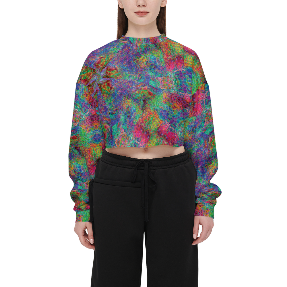 Chromatic Abstraction Women’s Cropped Crewneck Sweatshirt - Swagger Art Store |