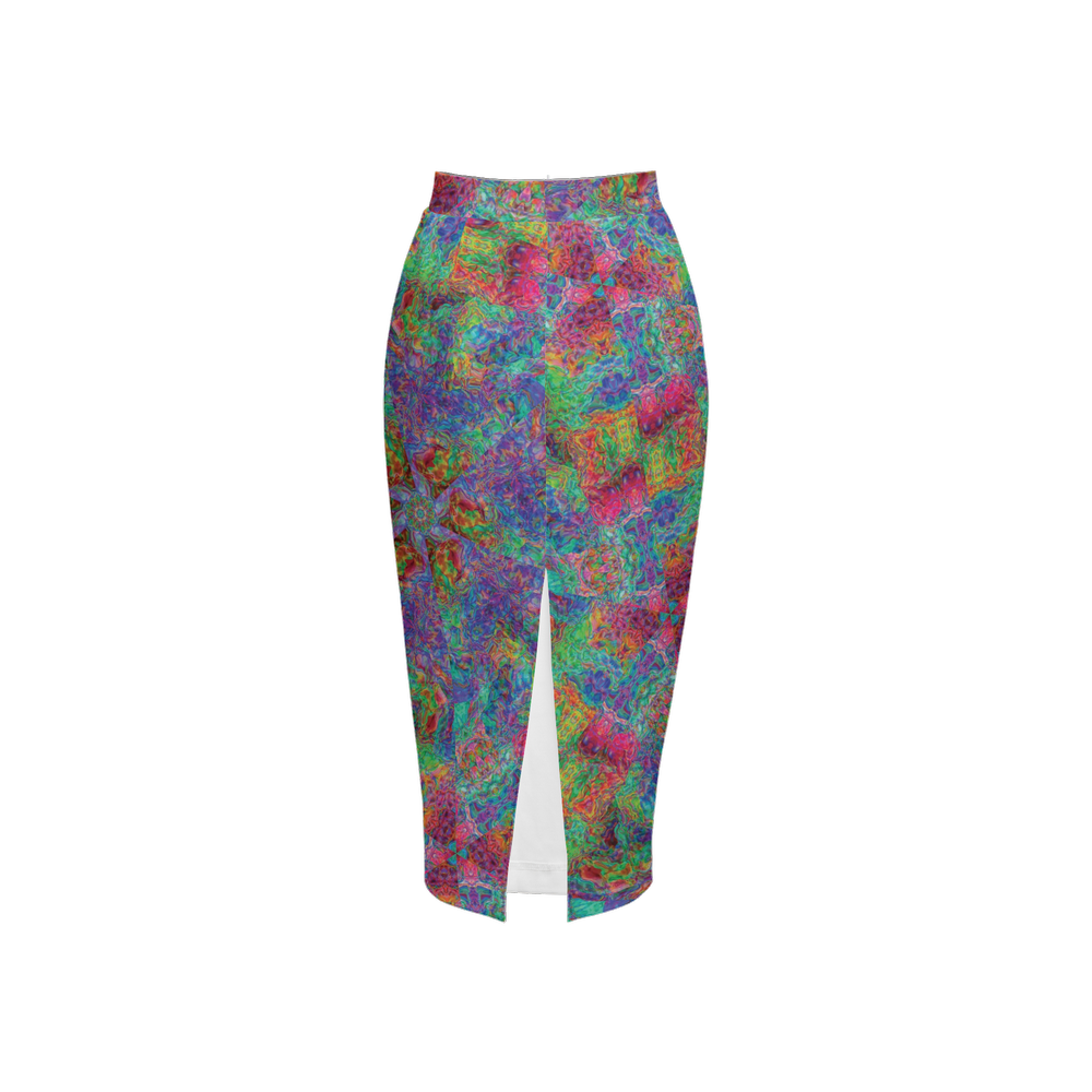 Chromatic Abstraction Women’s Back Split Pencil Skirt - Swagger Art Store |