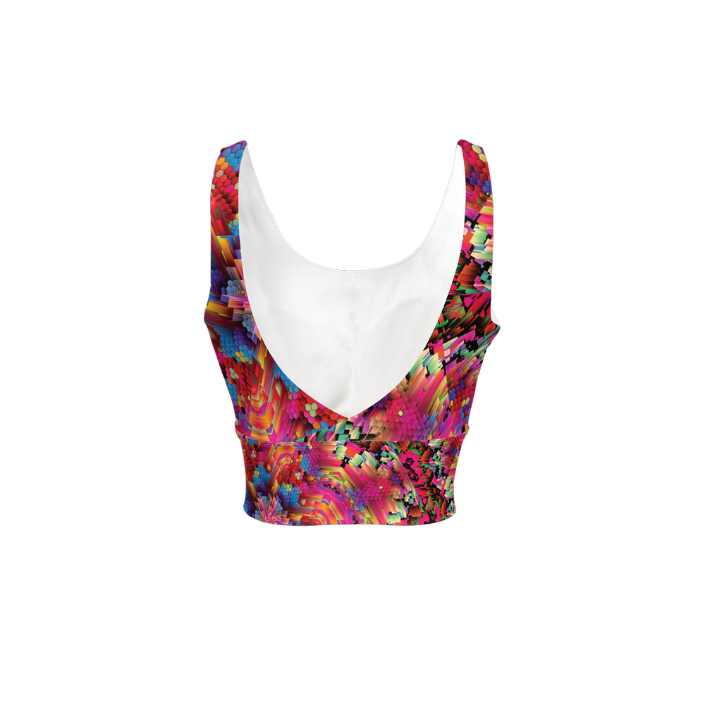 Abstract Color Explosion Women’s Longline V-Shape-Back Sports Bra - Swagger Art Store |