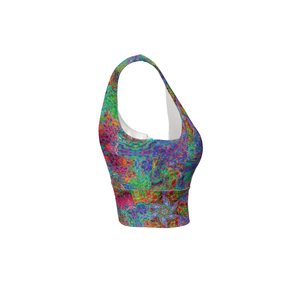 Chromatic Abstraction Women’s Longline V-Shape-Back Sports Bra - Swagger Art Store |