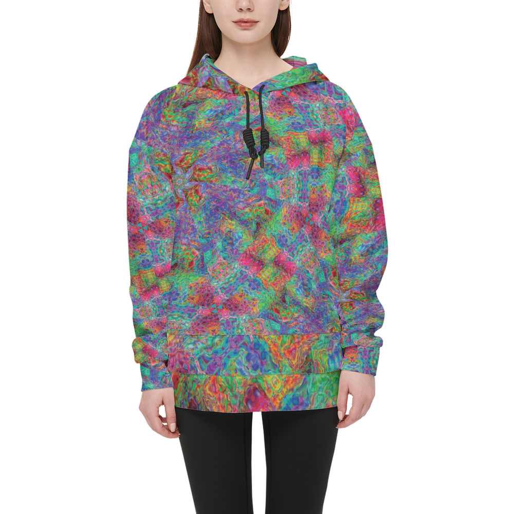 Chromatic Abstraction Women’s Relaxed Fit Hoodie With Front Patch - Swagger Art Store |