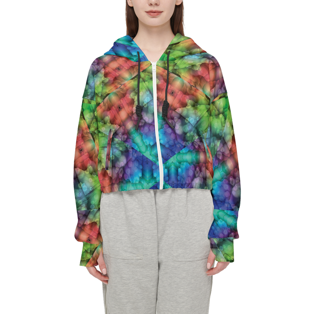 Colorful Dreams Women’s Cropped Full-Zip Jacket - Swagger Art Store |
