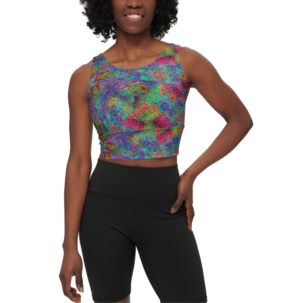 Chromatic Abstraction Women’s Longline V-Shape-Back Sports Bra - Swagger Art Store |