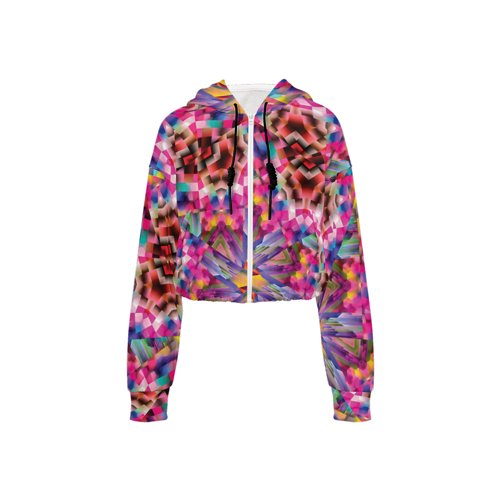 Colorful illusion Women’s Cropped Full-Zip Jacket - Swagger Art Store |