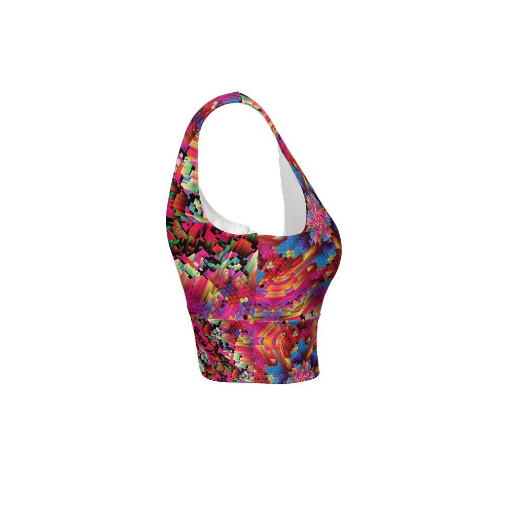 Abstract Color Explosion Women’s Longline V-Shape-Back Sports Bra - Swagger Art Store |
