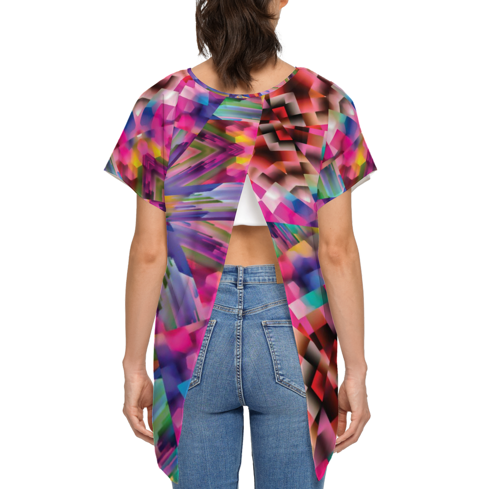 Colorful illusion Women's Open Back Short-Sleeve T-shirt - Swagger Art Store |