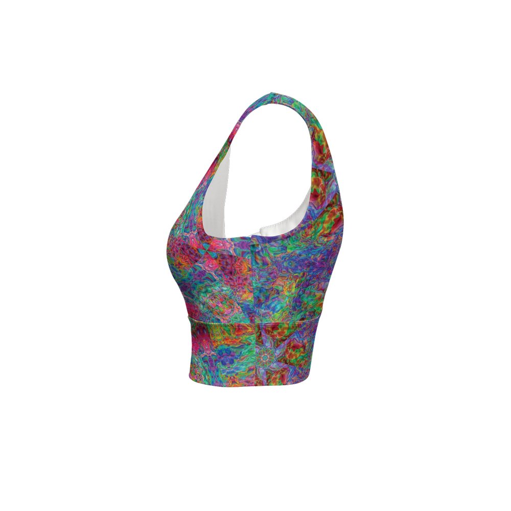 Chromatic Abstraction Women’s Longline V-Shape-Back Sports Bra - Swagger Art Store |