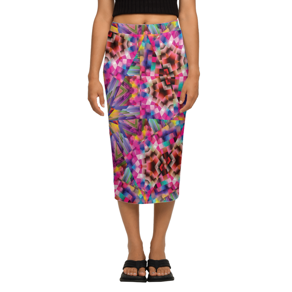 Colorful illusion Women’s Back Split Pencil Skirt - Swagger Art Store |