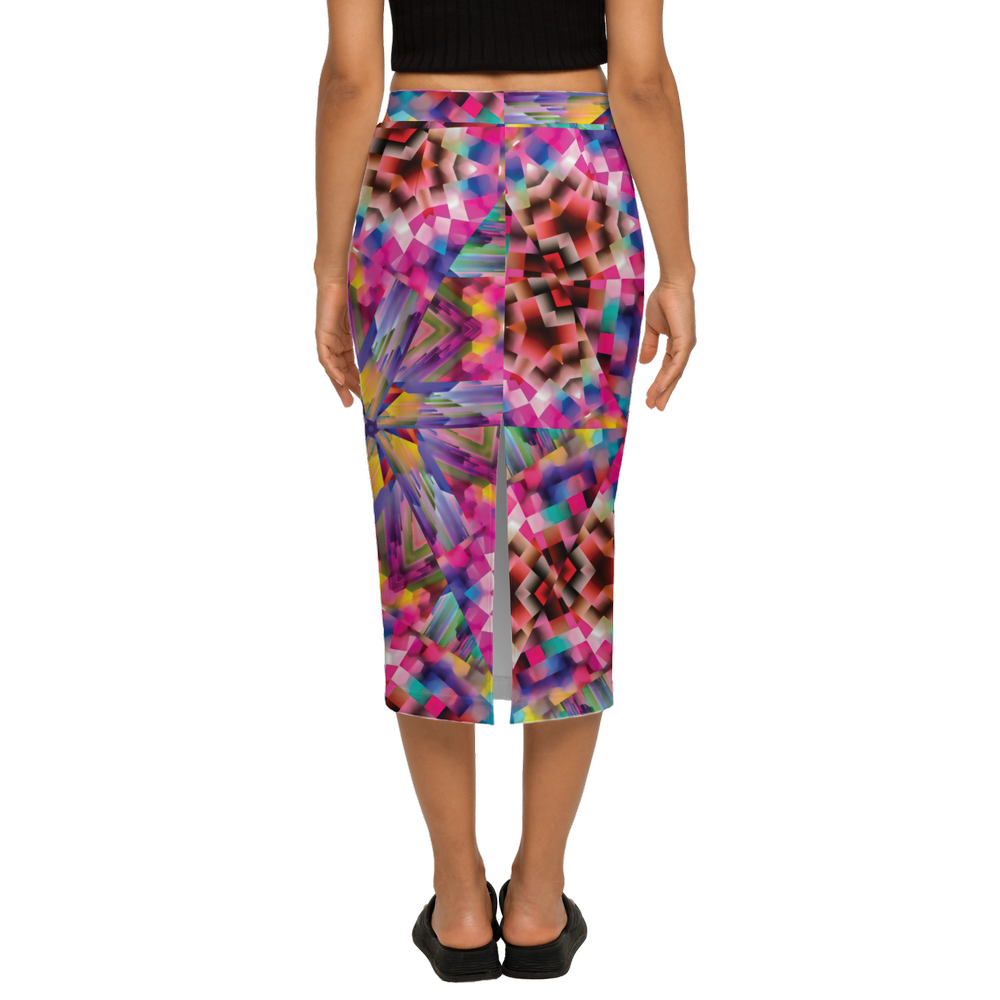 Colorful illusion Women’s Back Split Pencil Skirt - Swagger Art Store |