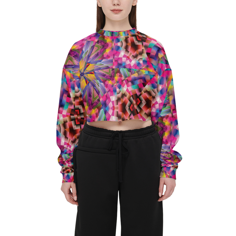 Colorful illusion Women’s Cropped Crewneck Sweatshirt - Swagger Art Store |