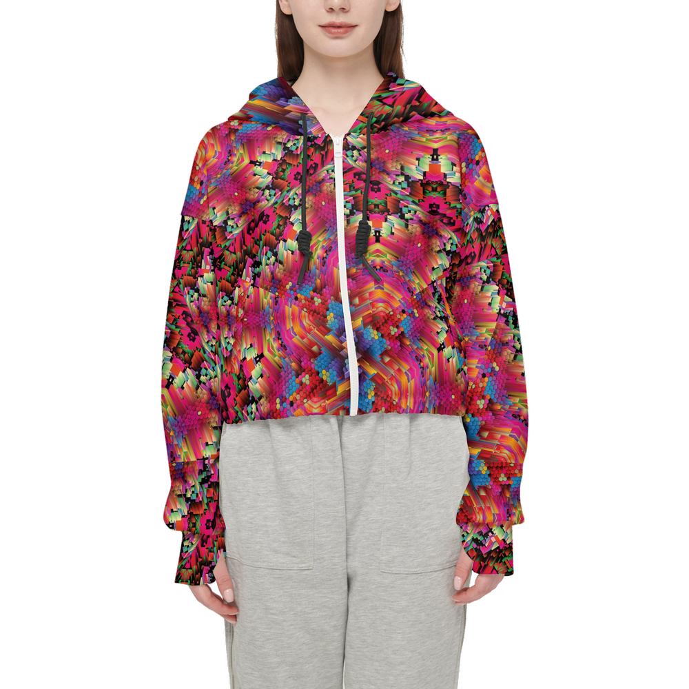Abstract Color Explosion Women’s Cropped Full-Zip Jacket - Swagger Art Store |