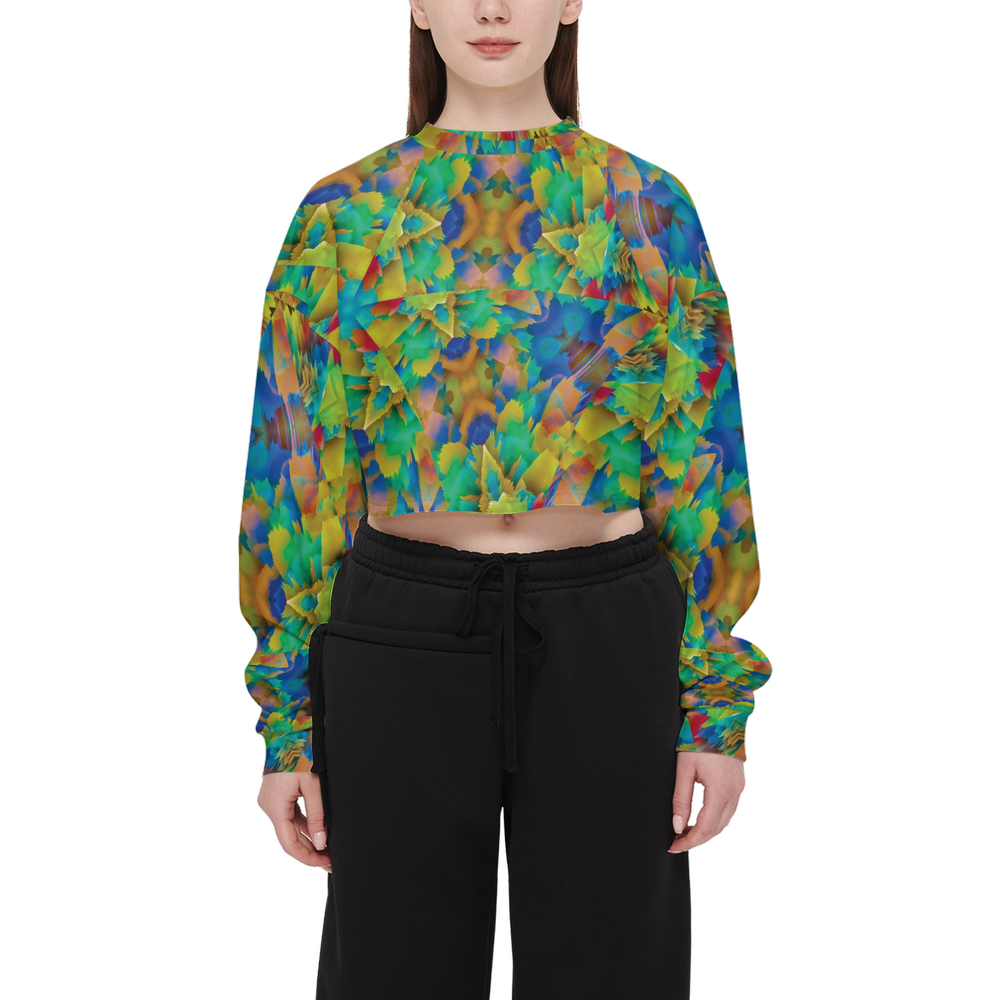 Colorful Chaos Women’s Cropped Crewneck Sweatshirt - Swagger Art Store |