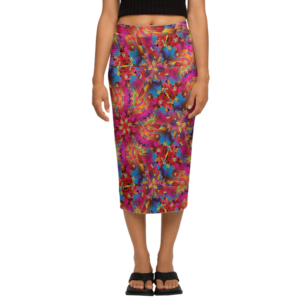 Colorful Spirals Women’s Back Split Pencil Skirt - Swagger Art Store |
