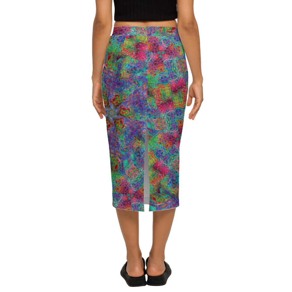 Chromatic Abstraction Women’s Back Split Pencil Skirt - Swagger Art Store |