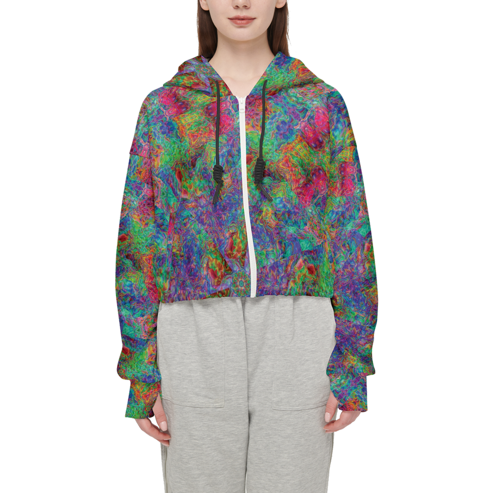 Chromatic Abstraction Women’s Cropped Full-Zip Jacket - Swagger Art Store |