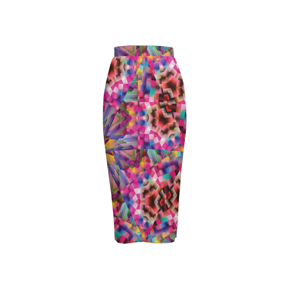 Colorful illusion Women’s Back Split Pencil Skirt - Swagger Art Store |