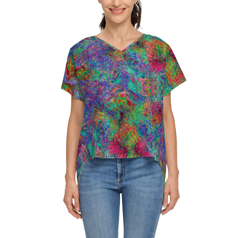 Chromatic Abstraction Women's Open Back Short-Sleeve T-shirt - Swagger Art Store |