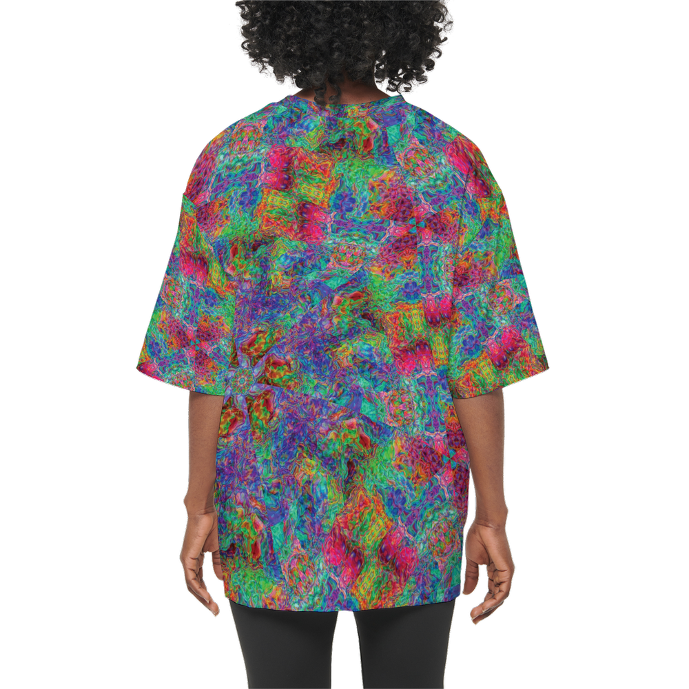 Chromatic Abstraction Women’s Oversized Short-Sleeve T-Shirt - Swagger Art Store |