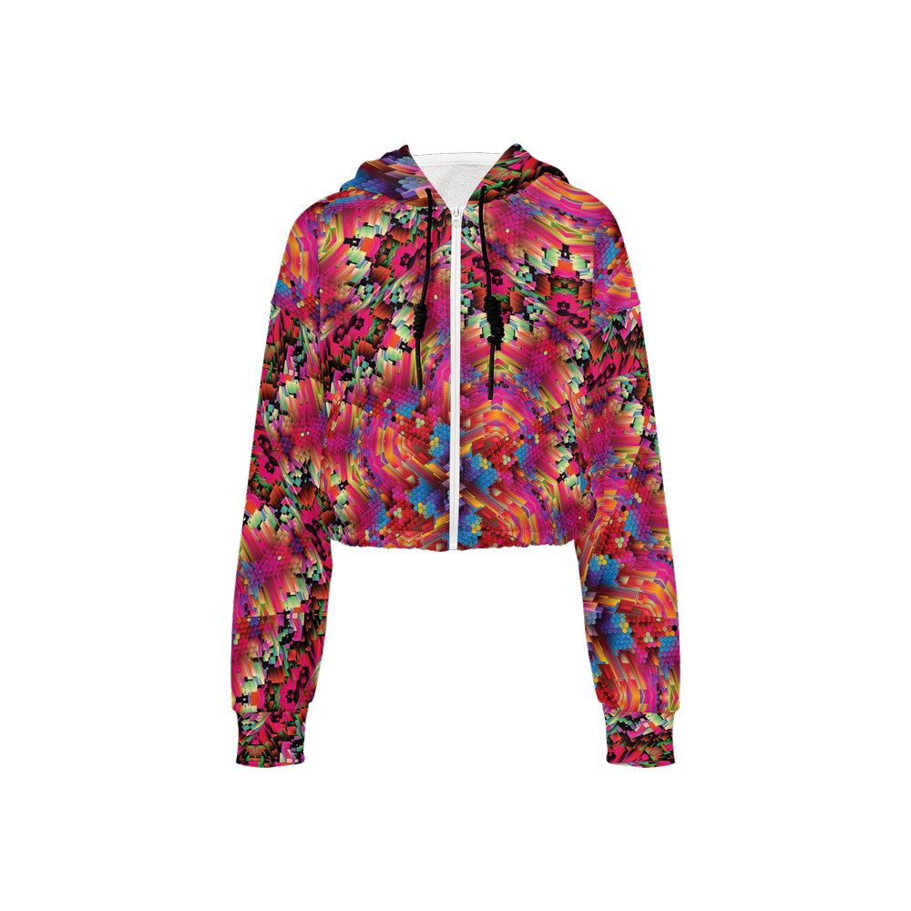 Abstract Color Explosion Women’s Cropped Full-Zip Jacket - Swagger Art Store |