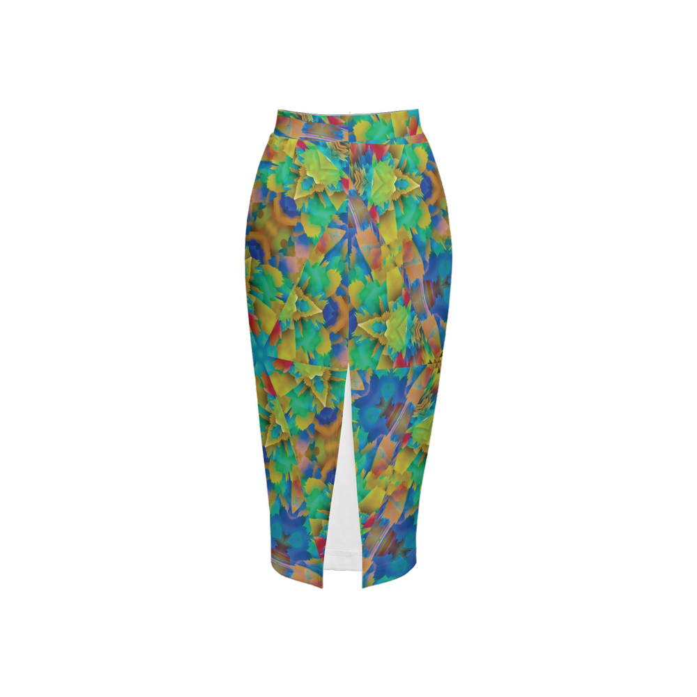 Colorful Chaos Women’s Back Split Pencil Skirt - Swagger Art Store |