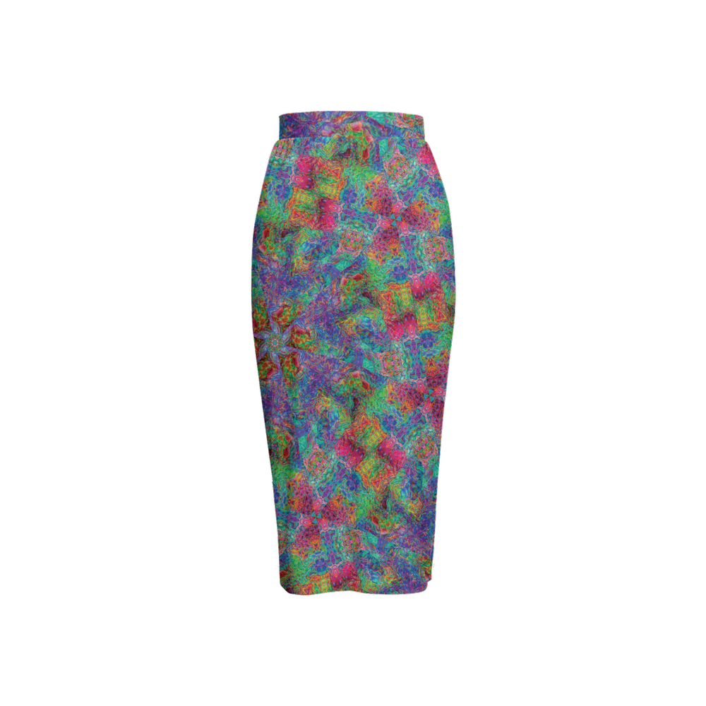 Chromatic Abstraction Women’s Back Split Pencil Skirt - Swagger Art Store |