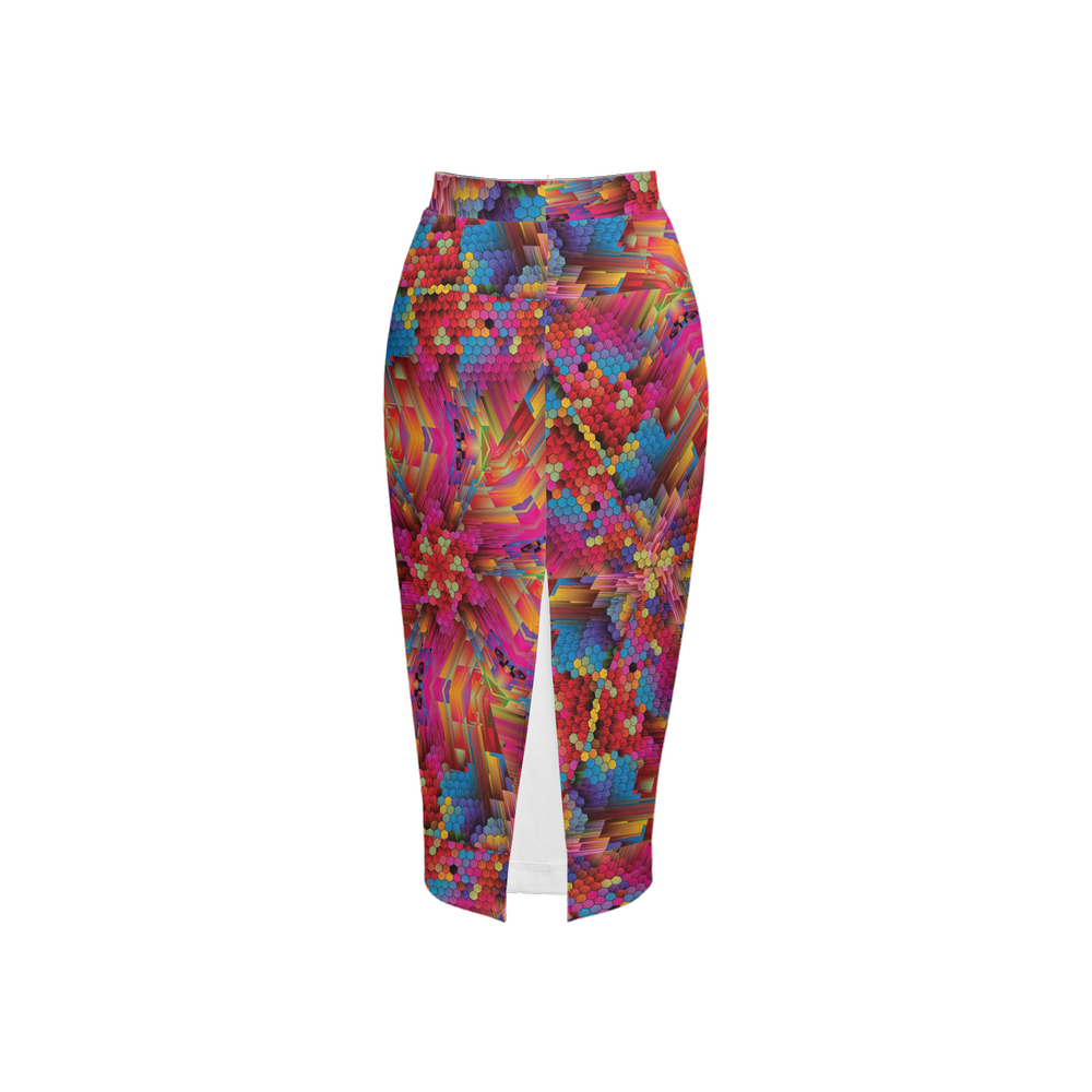Colorful Spirals Women’s Back Split Pencil Skirt - Swagger Art Store |