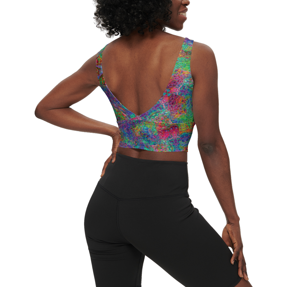 Chromatic Abstraction Women’s Longline V-Shape-Back Sports Bra - Swagger Art Store |