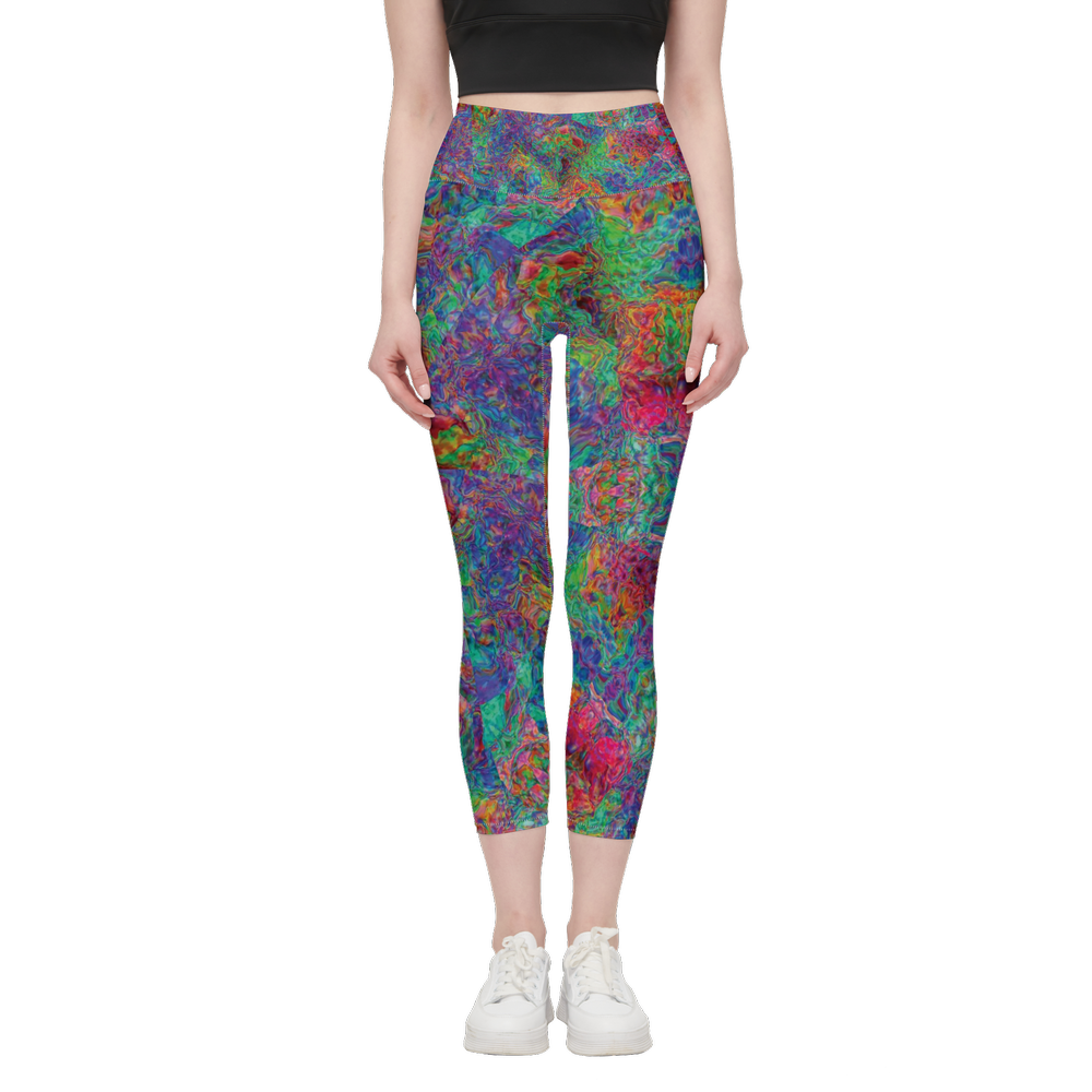 Chromatic Abstraction Women’s High-Rise Leggings 28" - Swagger Art Store |