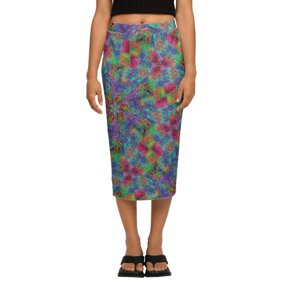 Chromatic Abstraction Women’s Back Split Pencil Skirt - Swagger Art Store |