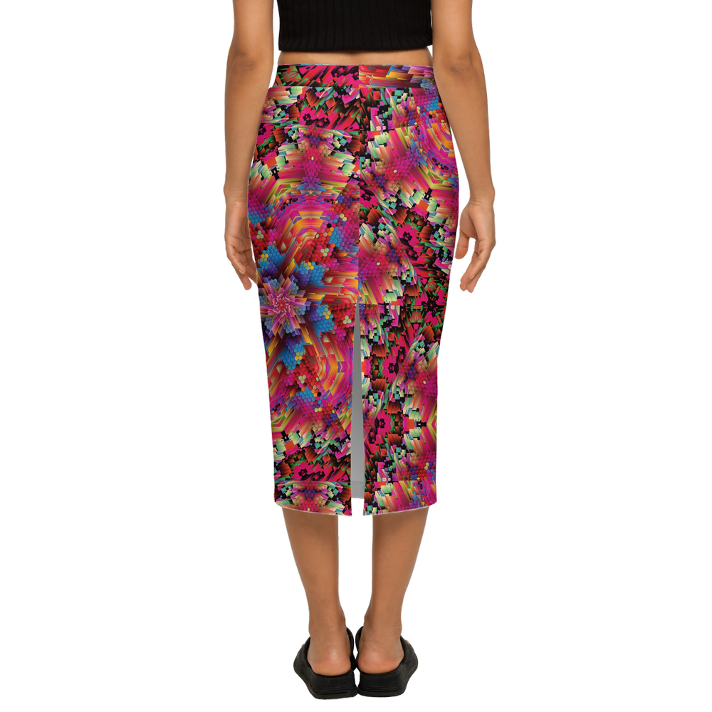 Abstract Color Explosion Women’s Back Split Pencil Skirt - Swagger Art Store |