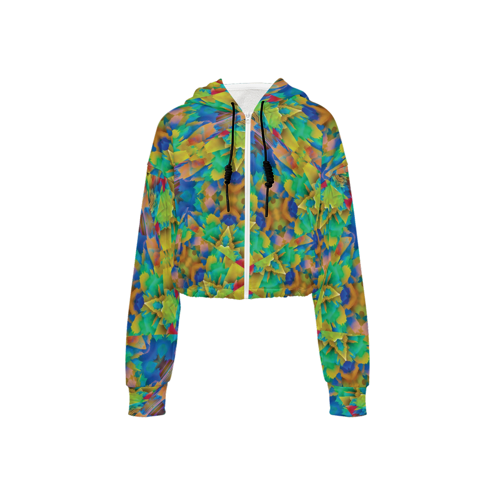 Colorful Chaos Women’s Cropped Full-Zip Jacket - Swagger Art Store |