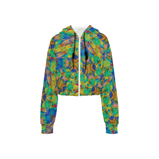 Colorful Chaos Women’s Cropped Full-Zip Jacket - Swagger Art Store |