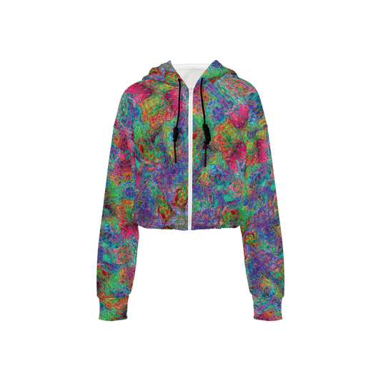 Chromatic Abstraction Women’s Cropped Full-Zip Jacket - Swagger Art Store |