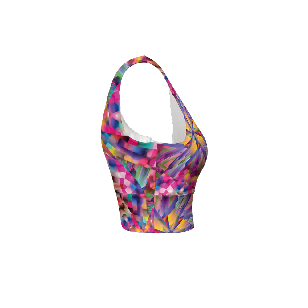 Colorful illusion Women’s Longline V-Shape-Back Sports Bra - Swagger Art Store |