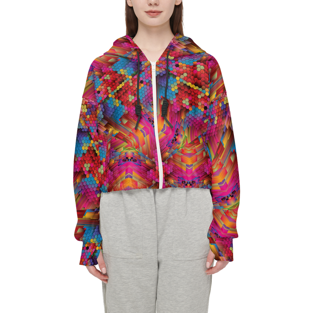 Colorful Spirals Women’s Cropped Full-Zip Jacket - Swagger Art Store |