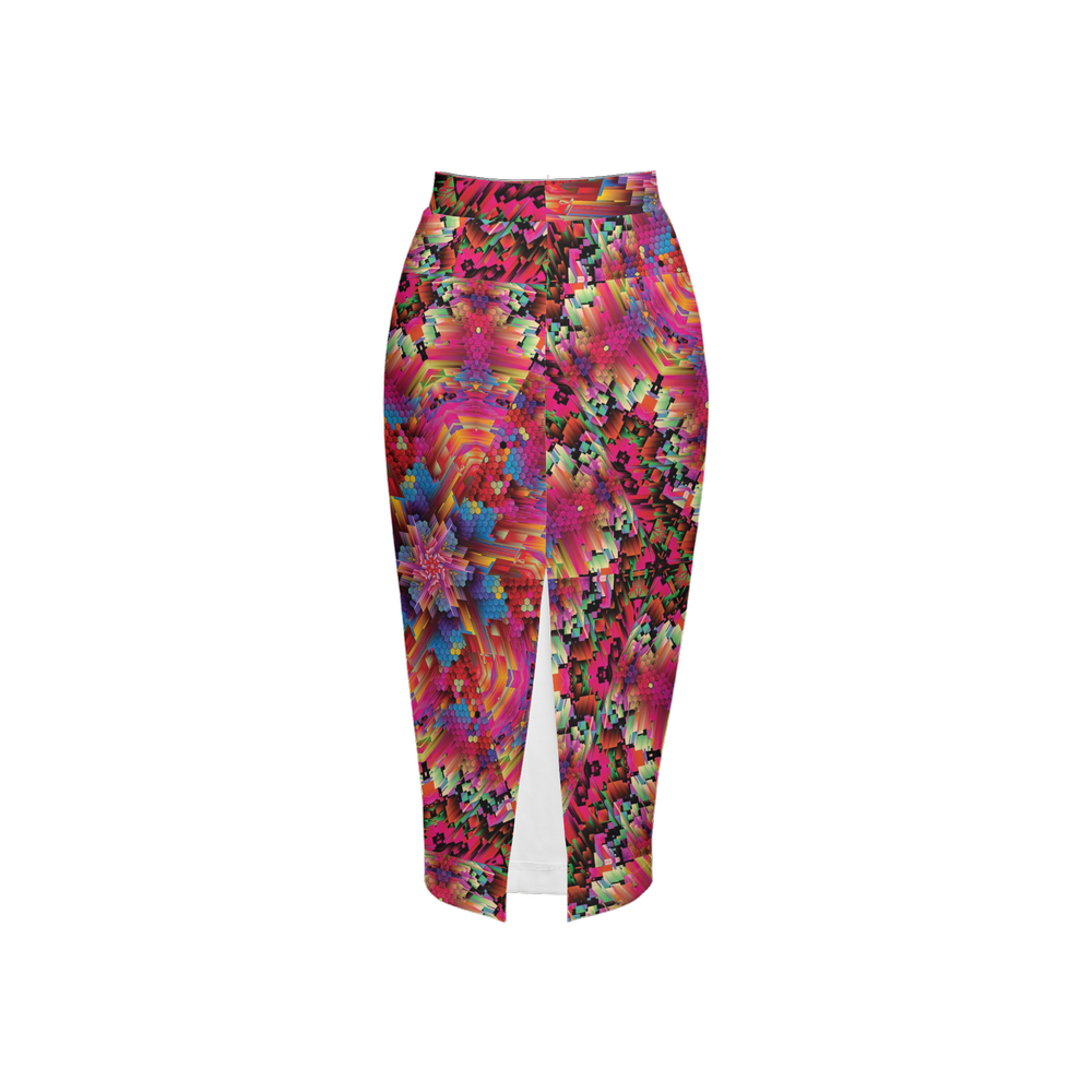 Abstract Color Explosion Women’s Back Split Pencil Skirt - Swagger Art Store |