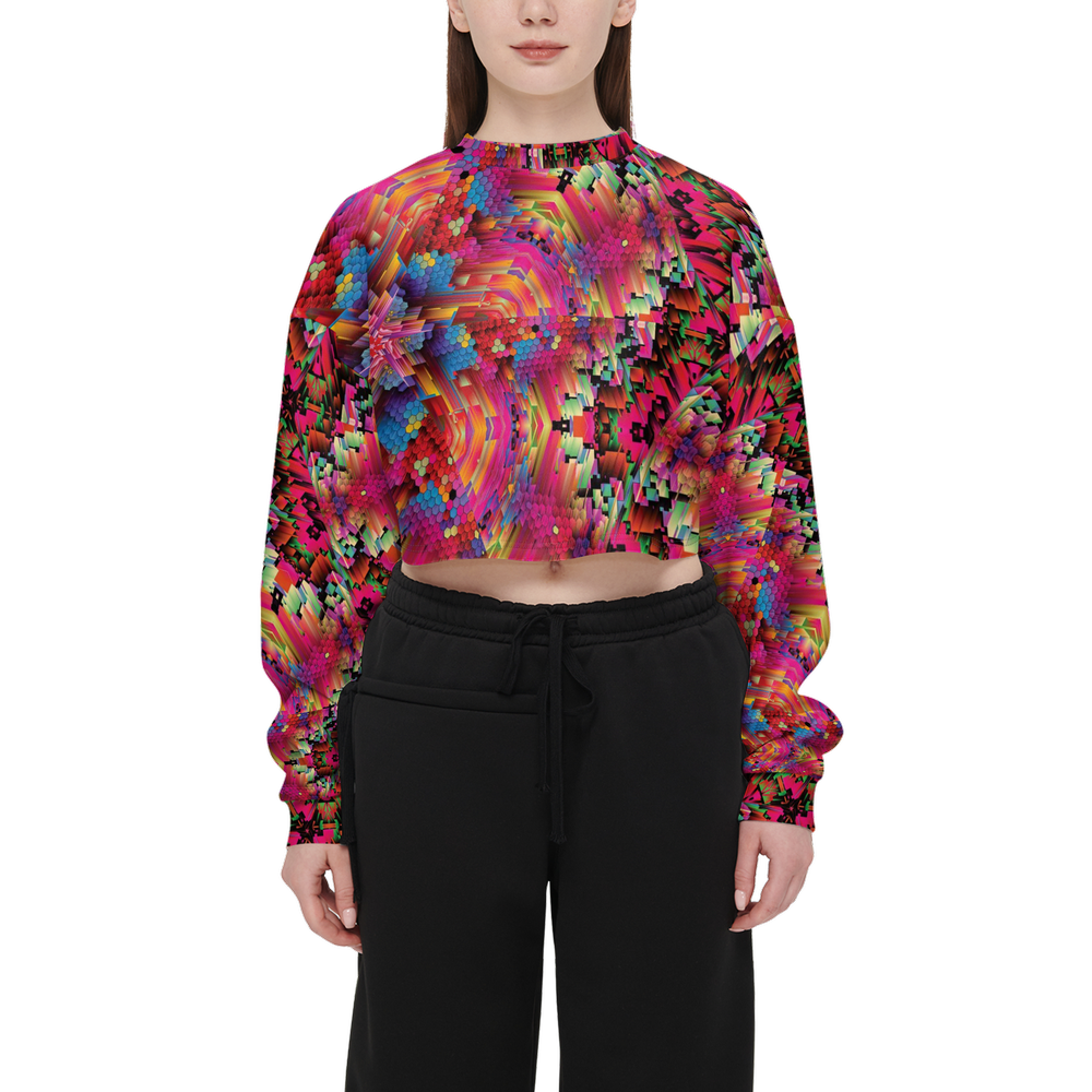 Abstract Color Explosion Women’s Cropped Crewneck Sweatshirt - Swagger Art Store |