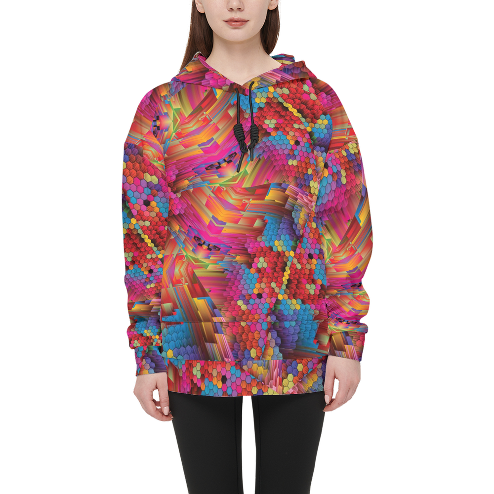 Colorful Spirals Women’s Relaxed Fit Hoodie With Front Patch - Swagger Art Store |