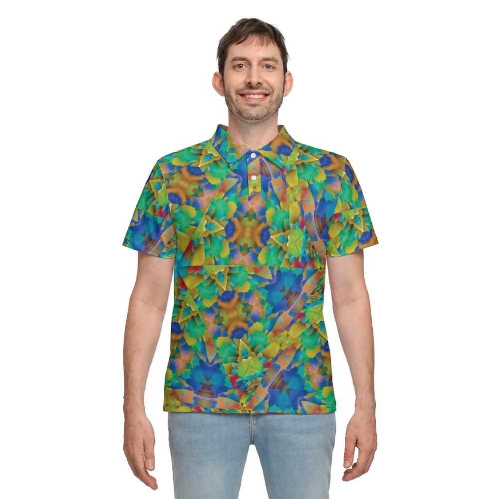 Colorful Chaos Explosion Men’s Classic Fit Short-Sleeve Polo Shirt - Swagger Art Store |