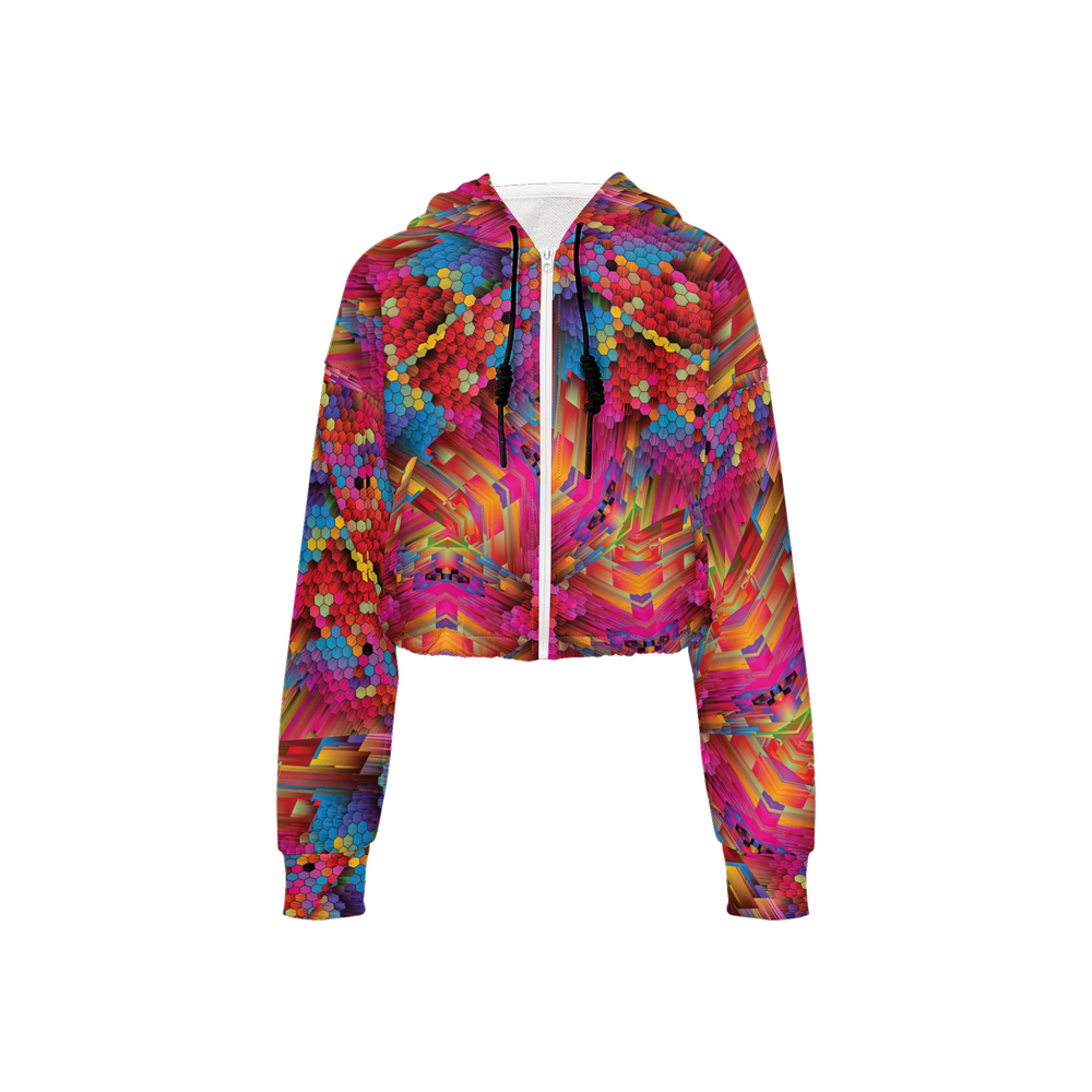 Colorful Spirals Women’s Cropped Full-Zip Jacket - Swagger Art Store |