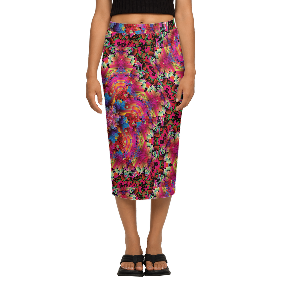 Abstract Color Explosion Women’s Back Split Pencil Skirt - Swagger Art Store |