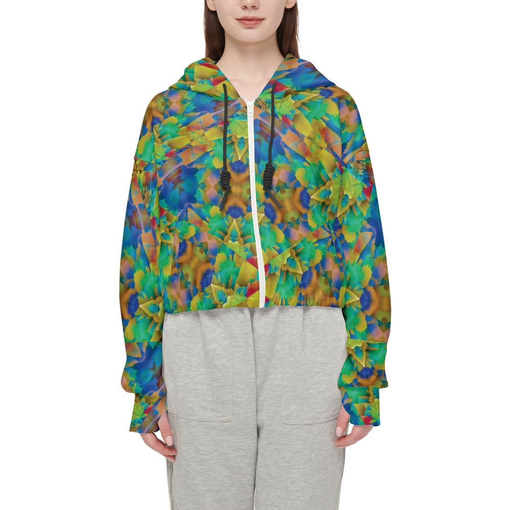 Colorful Chaos Women’s Cropped Full-Zip Jacket - Swagger Art Store |