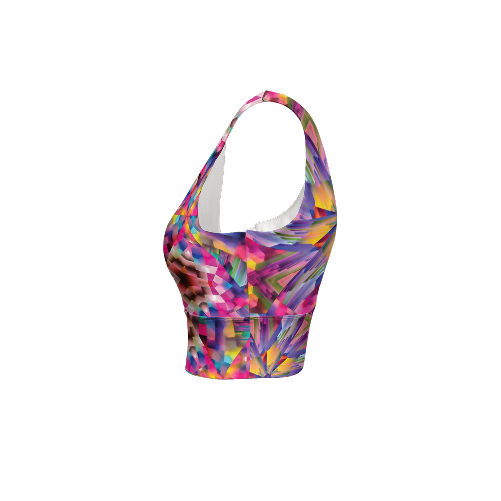 Colorful illusion Women’s Longline V-Shape-Back Sports Bra - Swagger Art Store |